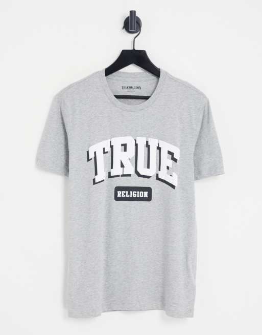 True Religion - T-shirt met gebogen logo in grijs