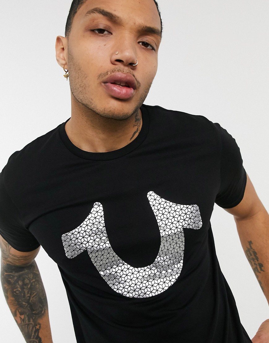 True Religion - T-shirt met hoefijzerprint in zwart-Wit