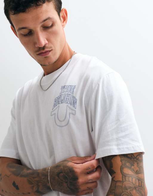 True Religion T-shirt met korte mouwen, boeddha-opdruk op de achterkant, wit, 3 van 5