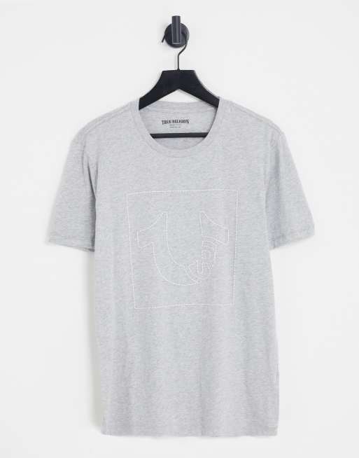 True Religion - T-shirt met korte mouwen en gestikt motief in grijs