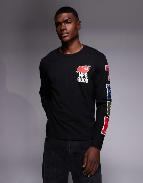 True Religion - T-shirt met lange mouwen, grafisch logo en print op de mouw in zwart - view 1