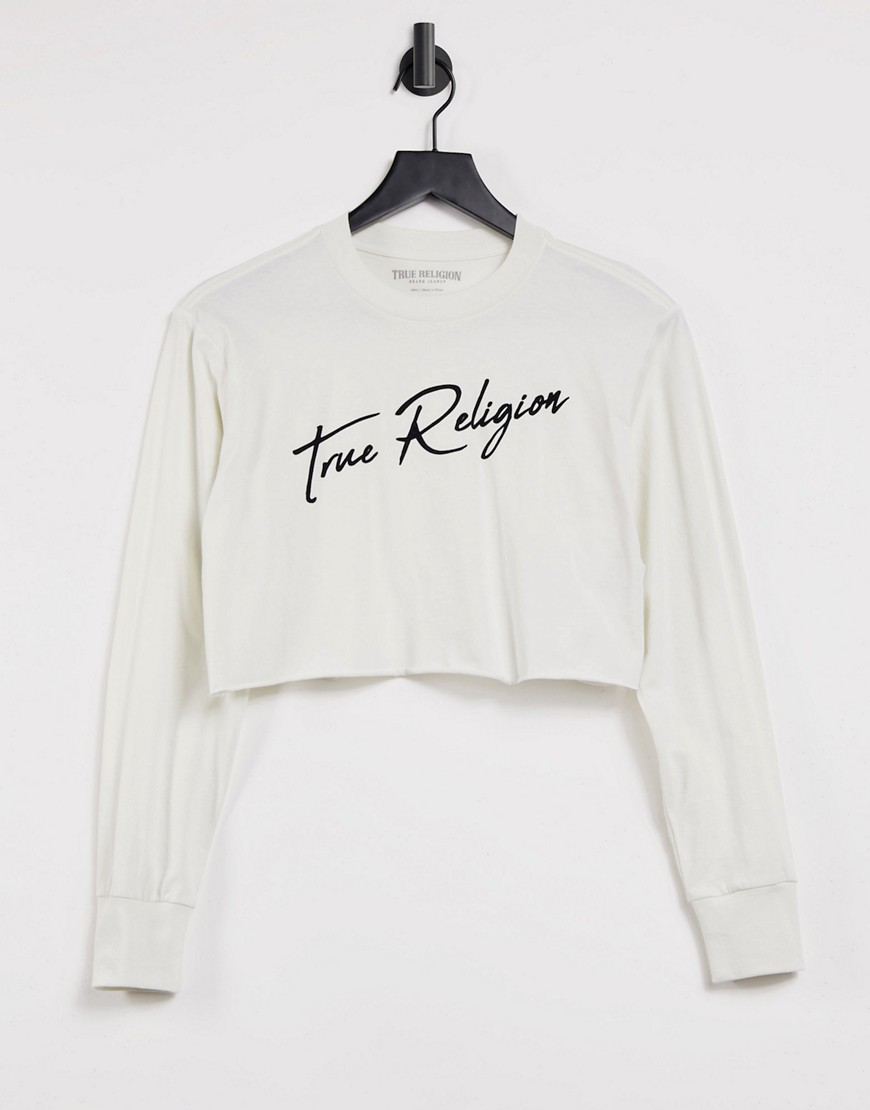 True Religion - T-shirt met lange mouwen, ronde hals en logo in grijs