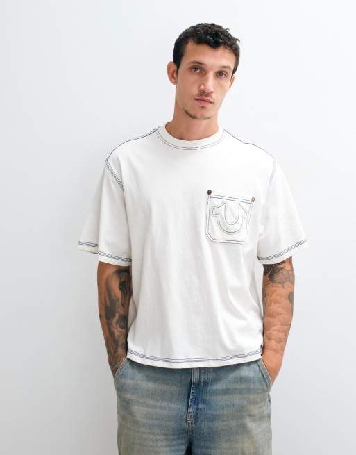 True Religion T-Shirt mit kurzen Ärmeln, Rope-Script-Print auf der Rückseite, in Schwarz, 2 von 5