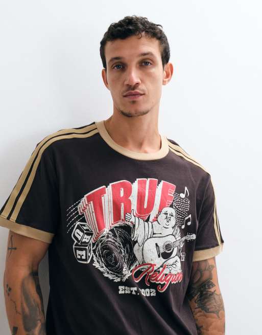True Religion t-shirt ringer à manches courtes avec logo graphique marron, 5 de 5