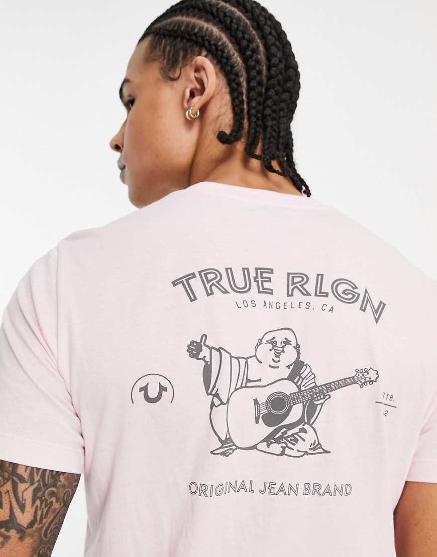 true religion - t-shirt rosa con stampa sul retro