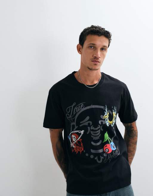 True Religion - T-shirt standard fit nera a maniche corte con stampa di Buddha, 2 di 5