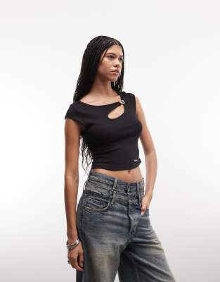 Top à découpe orné de cristaux - Noir de jais L
