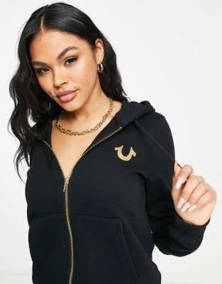 True Religion true logo zip hoodie in black