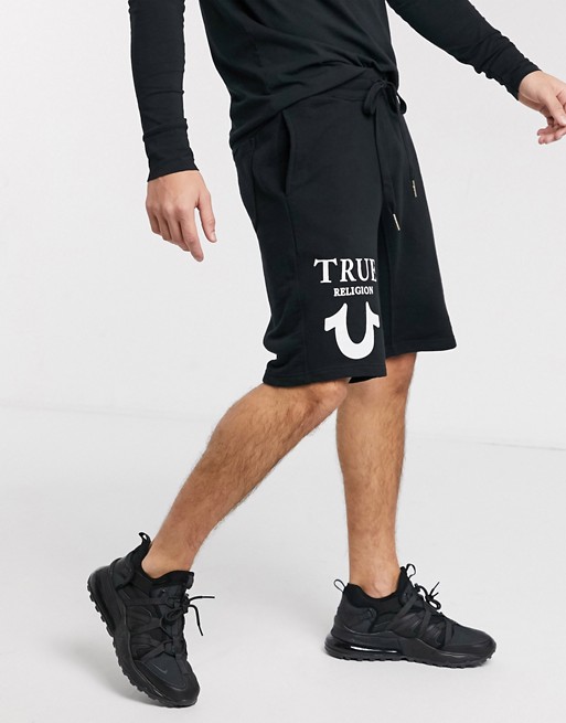 True Religion true u logo sweat shorts in black