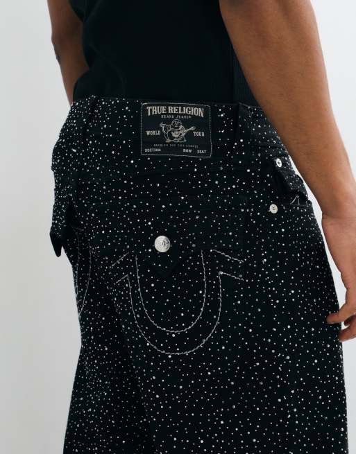 True Religion - Vaqueros negros holgados con bolsillos con solapa y detalles efecto cristales, 4 de 5