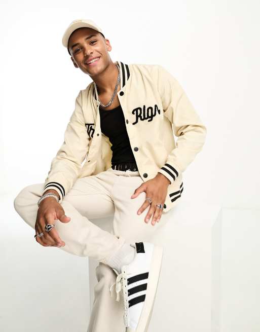True Religion varisty jacket in stone