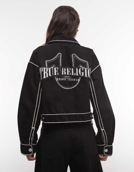 True Religion veste en jean noire délavée avec motif au dos en point de corde, 2 de 4