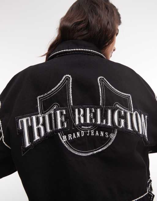 True Religion veste en jean noire délavée avec motif au dos en point de corde, 4 de 4