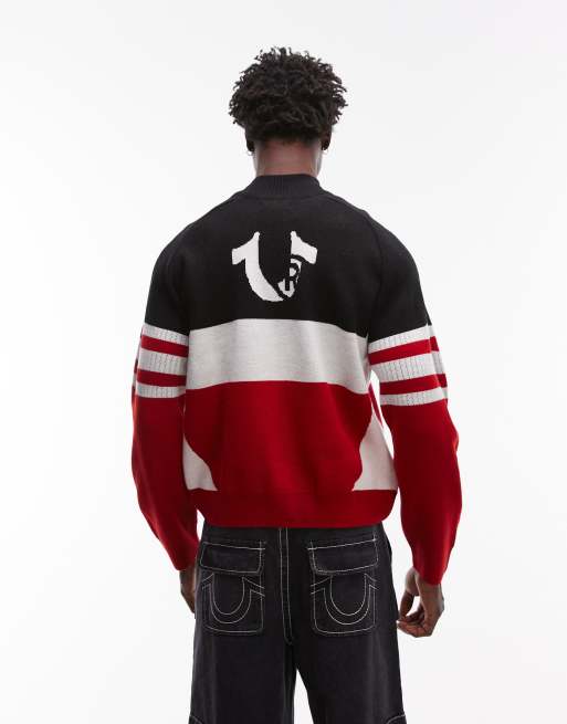 True Religion - Veste zippée style pilote en maille à manches raglan et empiècements contrastants - Multicolore, 3 de 5