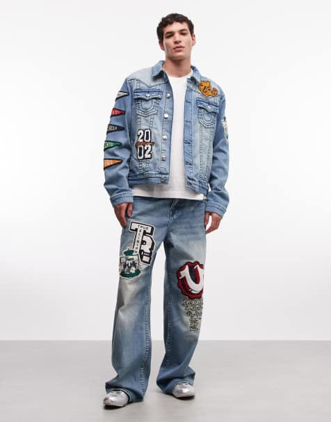 True Religion - Vinny - Baggy jeans met patchdetail in medium wassing blauw, deel van co-ord set - view 1