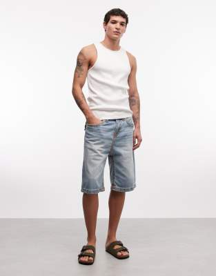True Religion Vinny Super T Flap Denim Shorts In Blue