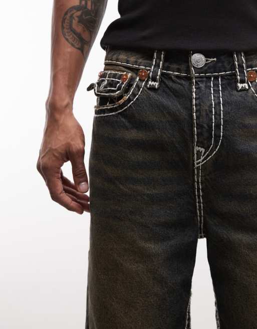 True Religion - Vinny Super T - Mørkebrune forvaskede shorts med sliddetaljer, 3 af 5