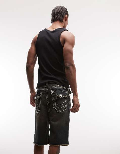 True Religion - Vinny Super T - Short effet usé - Marron foncé délavé - view 1