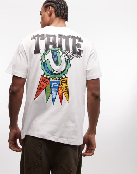 True Religion – Vit t-shirt med vimpeltryck - view 1