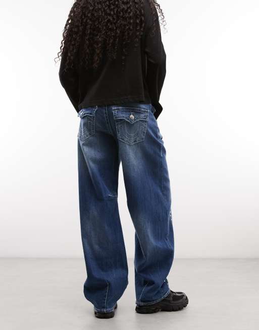True Religion western jeans met studs, baggy barrel, middenblauw, 2 van 5