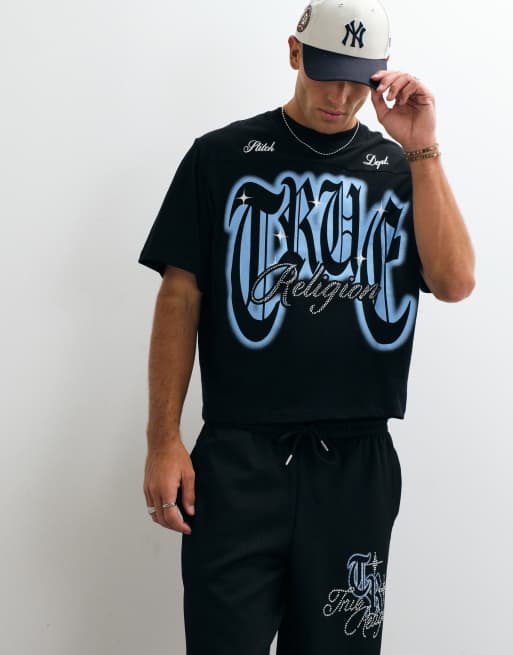 True Religion xl crystal logo boxy fit T-shirt-sæt i sort, 2 af 5