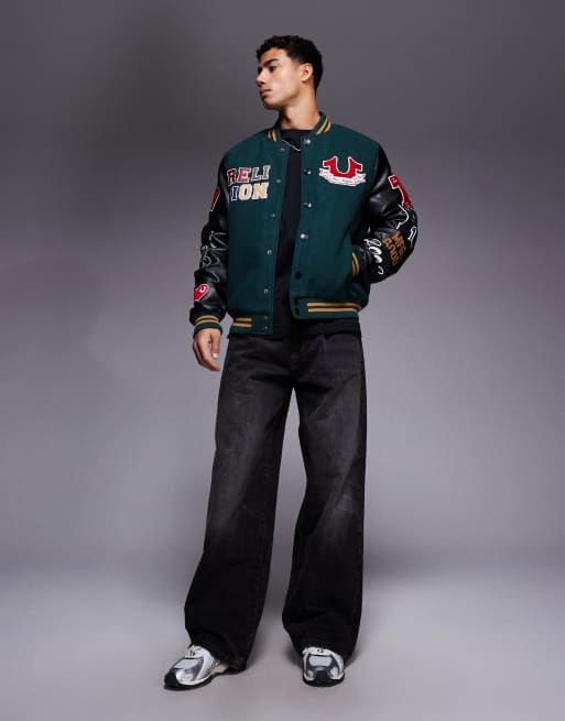 True Religion – Zielona kurtka varsity z haftowanymi naszywkami, 2 z 5