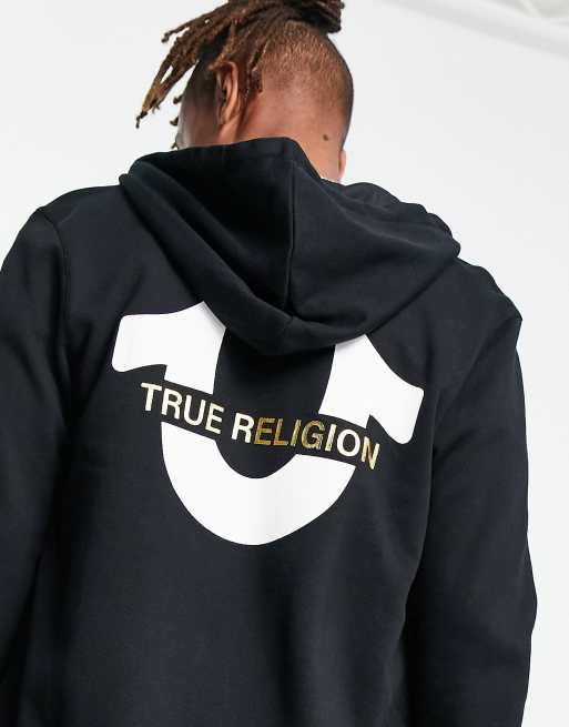 True Religion Logo Zip Up Hoodie in White for Men