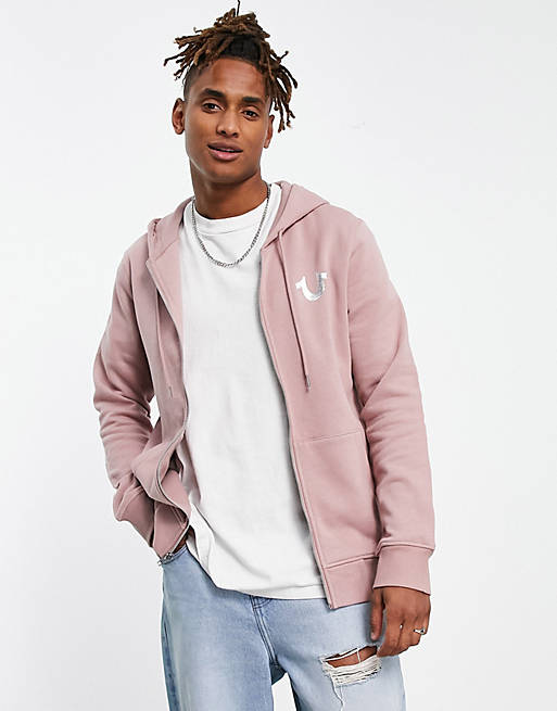 True Religion zip up hoodie in pink | ASOS