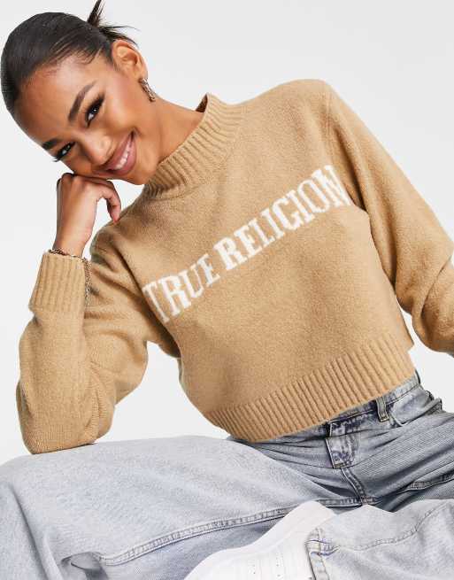 True Religon logo jumper in camel ASOS