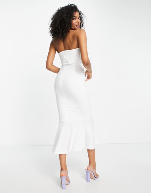 White fishtail 2025 midi dress