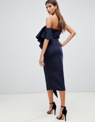 true violet bandeau midi dress with frill