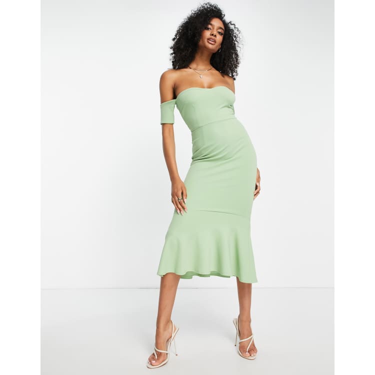 One shoulder fishtail outlet midi dress