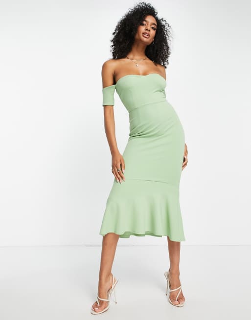 Sage green bardot on sale dress