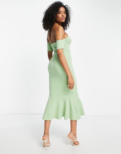 Green bardot 2025 midi dress