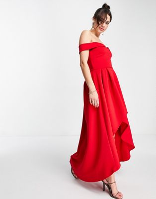 True Violet bardot high low maxi dress in red
