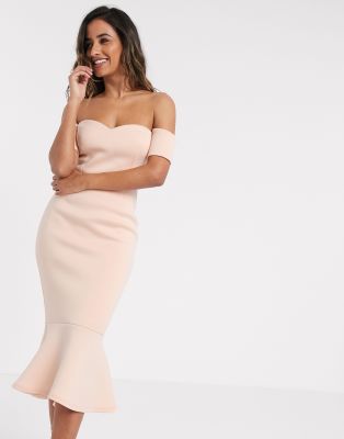 фото True violet bardot sweetheart pephem midi dress in blush pink-розовый