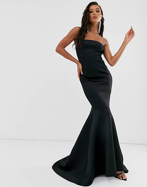 True Violet Black Label bardot maxi dress with fishtail in black | ASOS