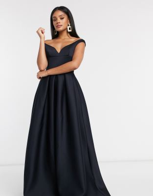 Black bardot prom dress hotsell