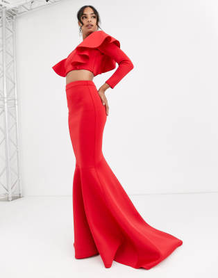 True Violet Black Label fishtail maxi skirt in red