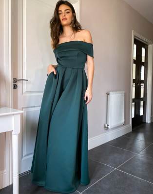 green bardot prom dress