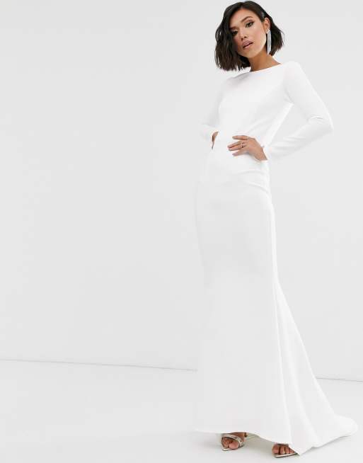 True Violet Black Label long sleeve maxi dress with fishtail in ivory