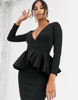 black long sleeve peplum dress