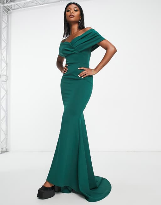 True Violet Black Label off shoulder fishtail maxi dress in emerald ASOS