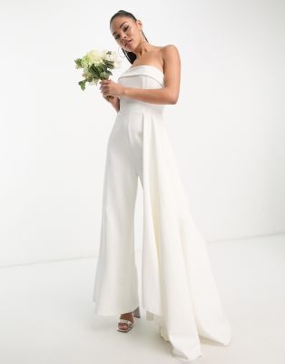 True Violet Bridal bandeau corset drape jumpsuit in ivory | ASOS