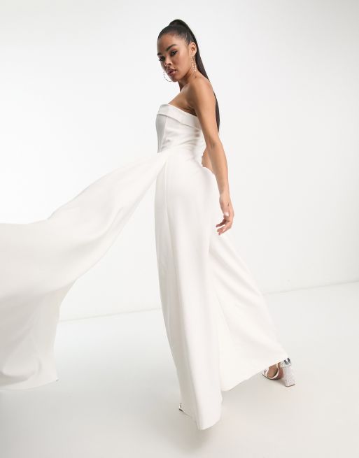 White Linen Look Drape Jumpsuit