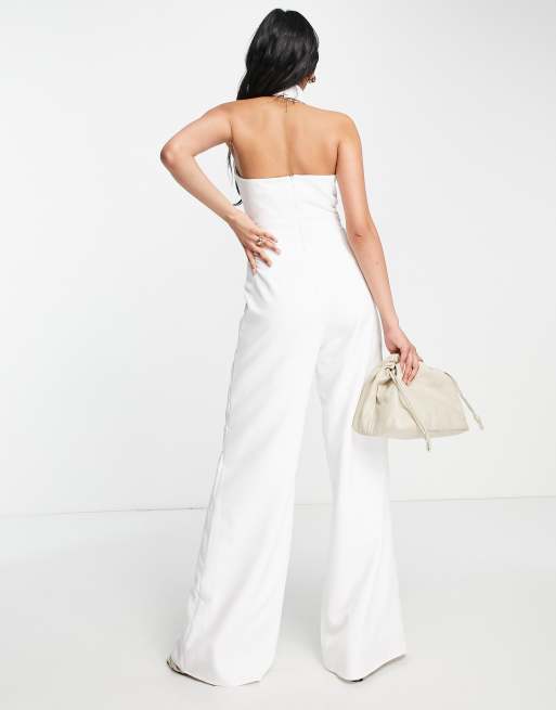 True Violet Bridal halter-neck wide leg jumpsuit in ivory, 4 of 4
