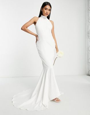 True Violet Bridal high neck maxi dress in ivory - ASOS Price Checker