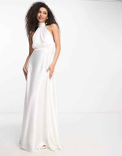 asos.com | True Violet Bridal high neck prom maxi gown with pockets in ivory