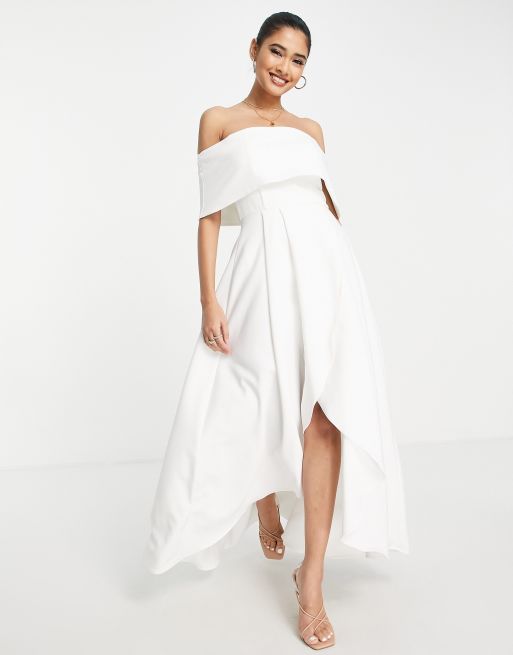 White off shoulder store high low dress