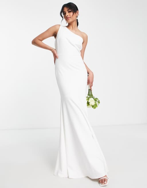 True Violet Bridal – Sukienka maxi w kolorze kości słoniowej na jedno ramię o fasonie syrenki